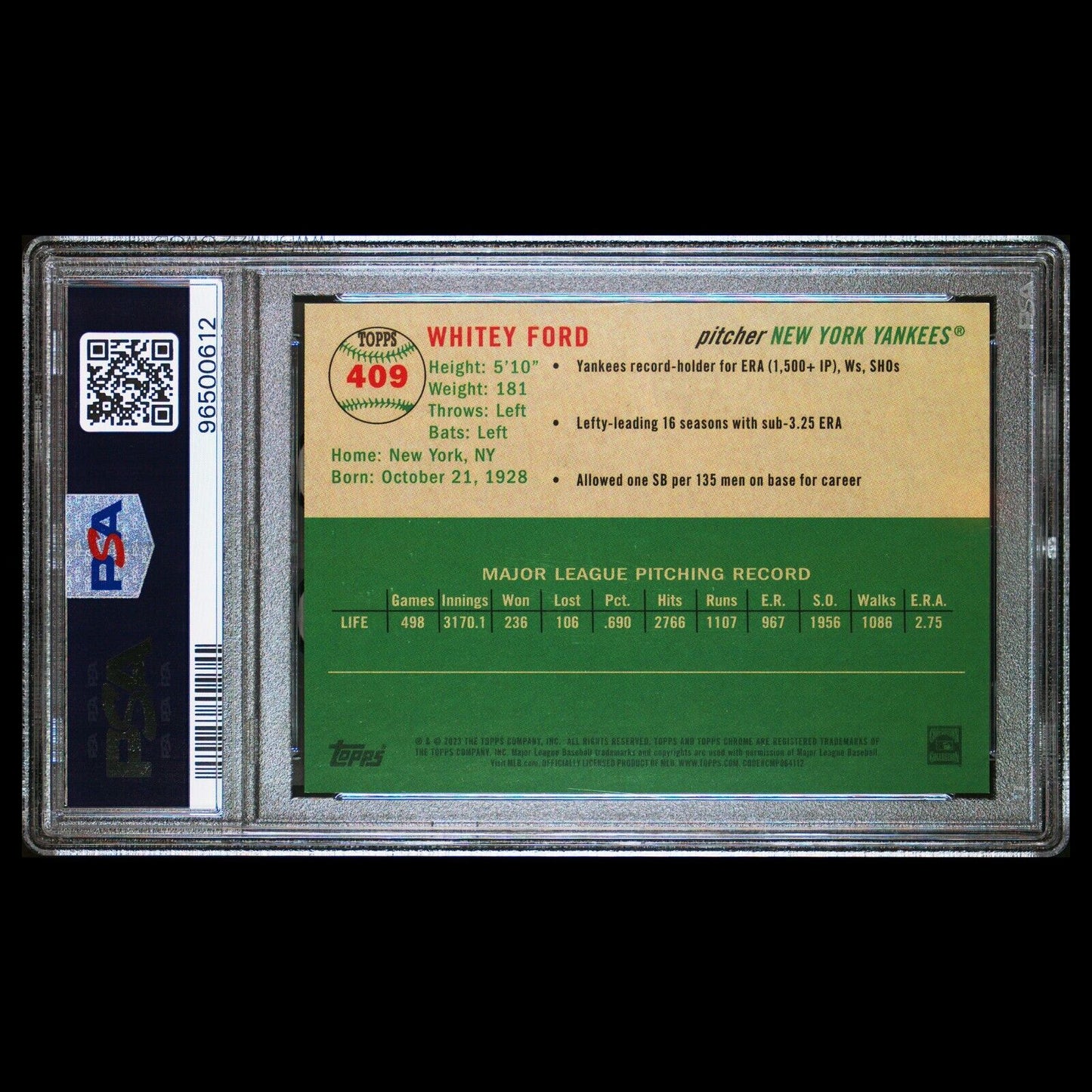 2023 Topps Chrome Platinum Anniversary WHITEY FORD Black Refractor /10 PSA 10