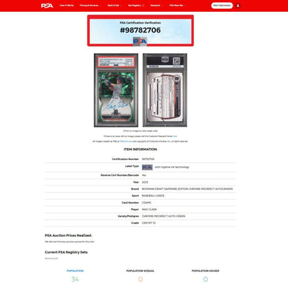 2023 Bowman Draft Sapphire MAX CLARK 1st SP Green Refractor Auto RC /99 PSA 10
