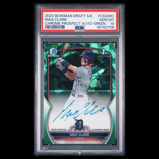 2023 Bowman Draft Sapphire MAX CLARK 1st SP Green Refractor Auto RC /99 PSA 10