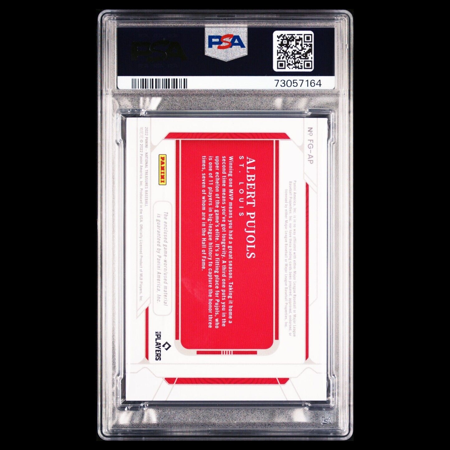 2022 National Treasures ALBERT PUJOLS MLB Field Gear  SSP Triple Relic /10 PSA 8