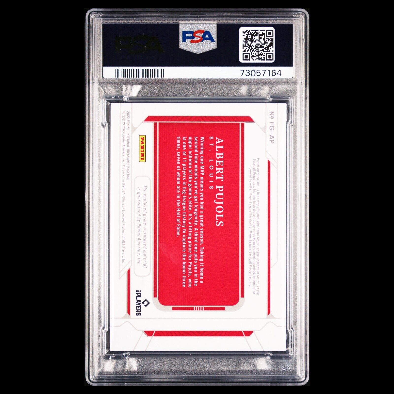 2022 National Treasures ALBERT PUJOLS MLB Field Gear  SSP Triple Relic /10 PSA 8