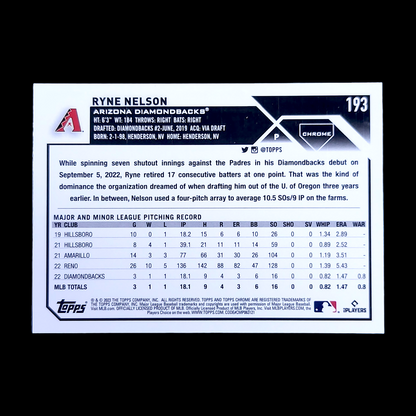 2023 Topps Chrome RYNE NELSON MLB Diamondbacks Pink Rookie Refractor RC #193