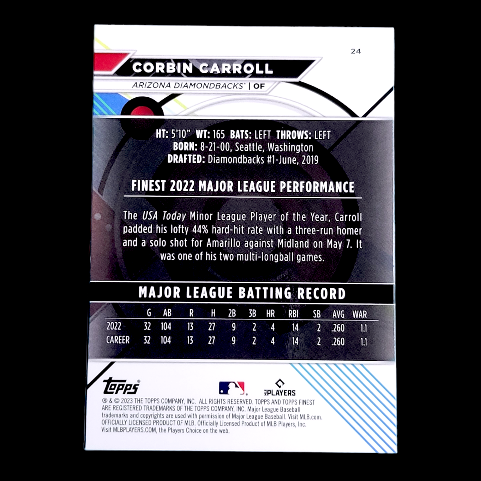 2023 Topps Finest CORBIN CARROLL MLB Arizona Diamondbacks Rookie Card RC #24