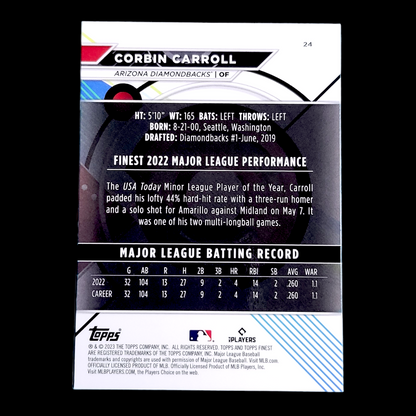 2023 Topps Finest CORBIN CARROLL MLB Arizona Diamondbacks Rookie Card RC #24