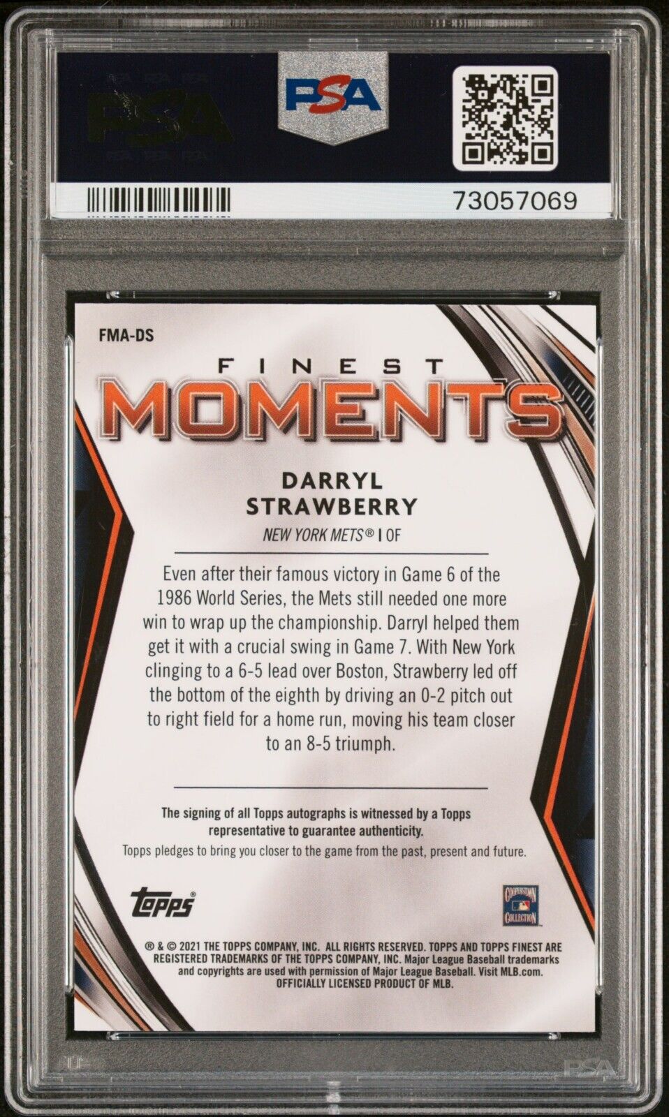 2021 Topps Finest Moments DARRYL STRAWBERRY MLB Orange SP Auto /25 PSA 9 MINT