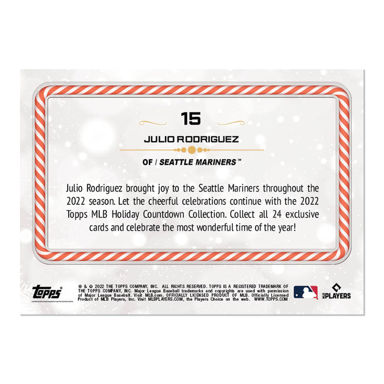 2022 Topps Holiday JULIO RODRIGUEZ MLB Seattle Mariners SP Rookie RC #15