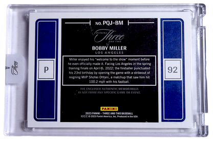2023 Panini Three & Two BOBBY MILLER Prospect Quad Jerseys Encased RC /49