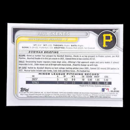 2024 Bowman Chrome PAUL SKENES Pittsburgh Pirates SP Chrome Rookie Card #BCP-125