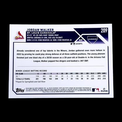 2023 Topps Chrome JORDAN WALKER MLB Cardinals Flagship Rookie Card RC #209