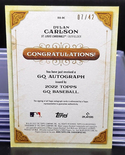 2022 Gypsy Queen DYLAN CARLSON B/W Image Variation Jackie SSP On Card Auto /42