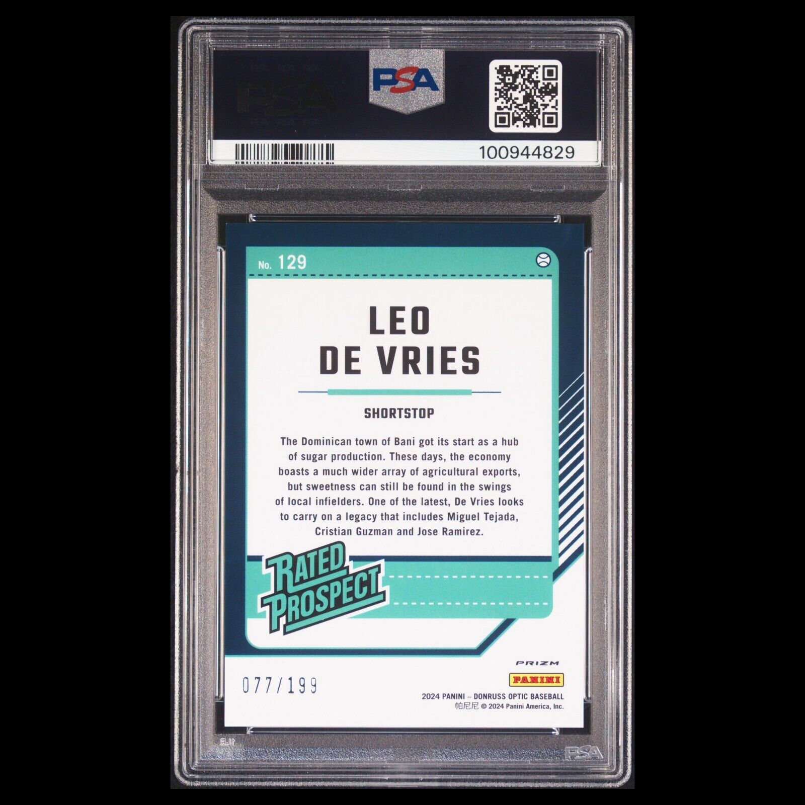 2024 Donruss Optic LEO DE VRIES SP Orange PRIZM Rated Prospect Rookie RC PSA 9