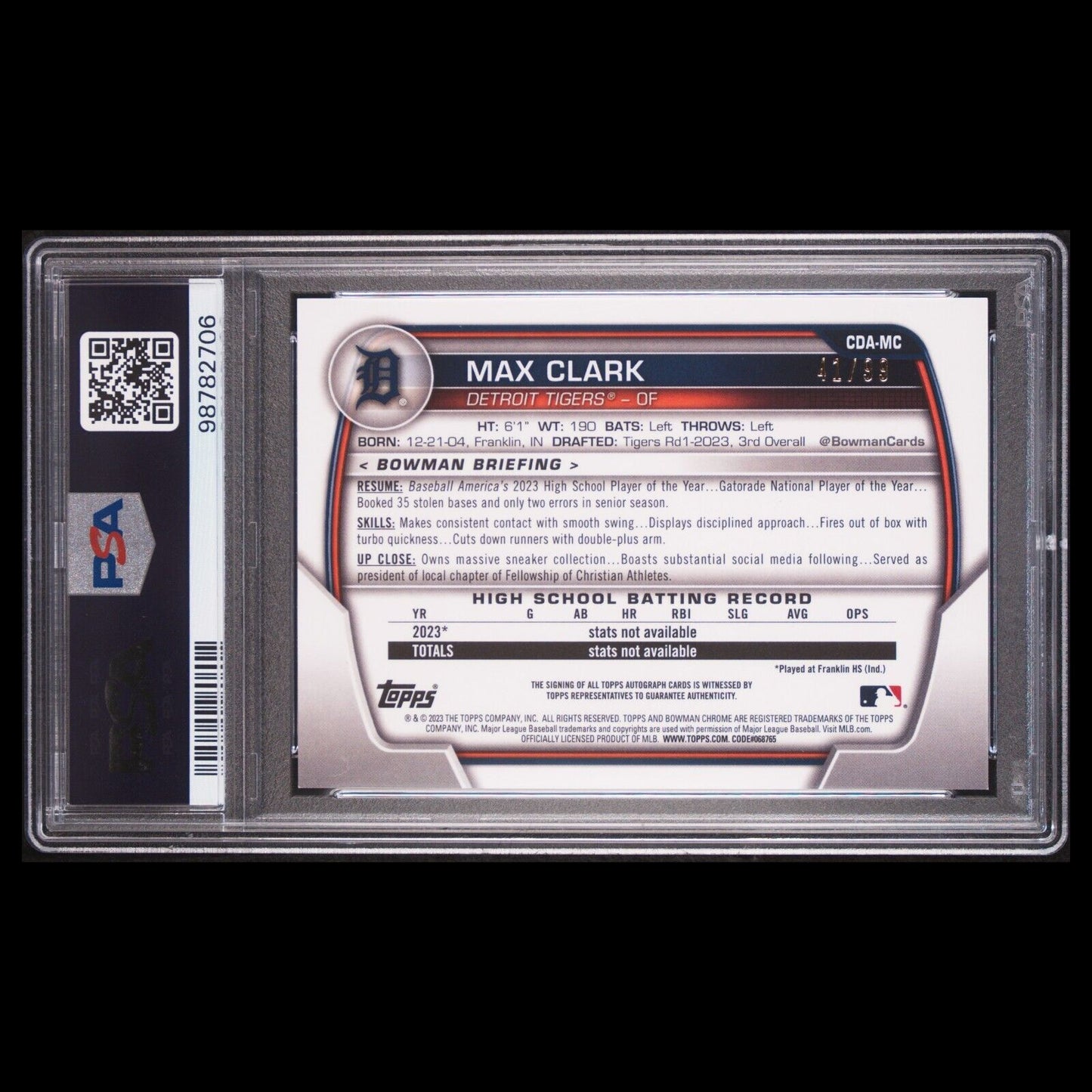 2023 Bowman Draft Sapphire MAX CLARK 1st SP Green Refractor Auto RC /99 PSA 10