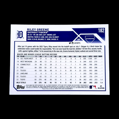 2023 Topps Chrome RILEY GREENE MLB Detroit Tigers Flagship Rookie Card RC #182