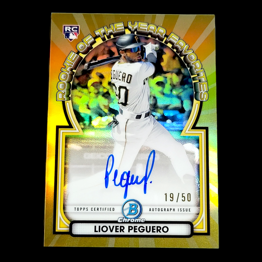 2023 Bowman Chrome LIOVER PEGUERO ROY Favorites SP Gold On Card Auto /50 #ROY-LP