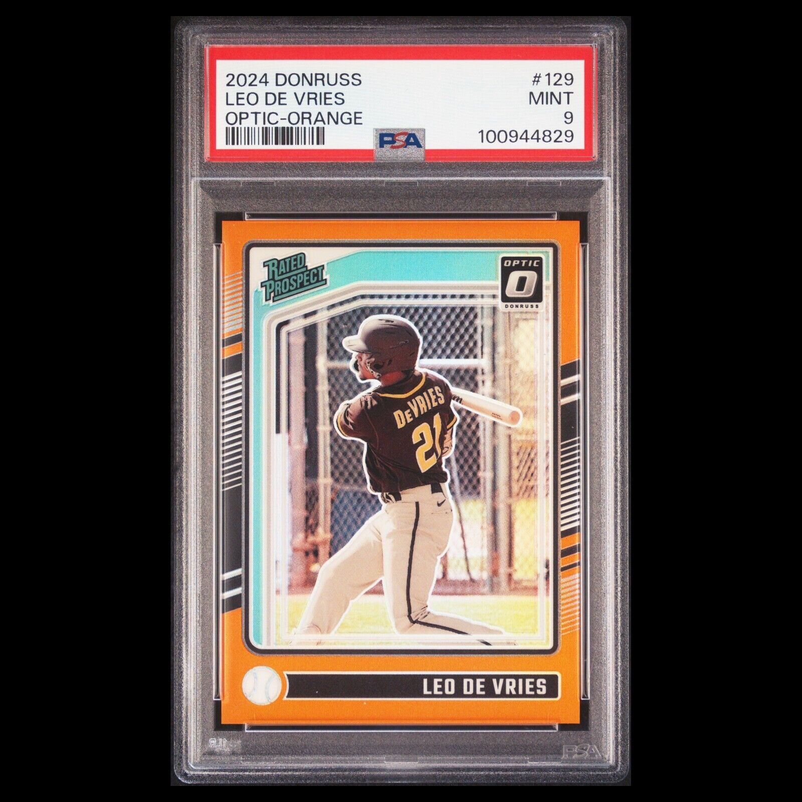 2024 Donruss Optic LEO DE VRIES SP Orange PRIZM Rated Prospect Rookie RC PSA 9