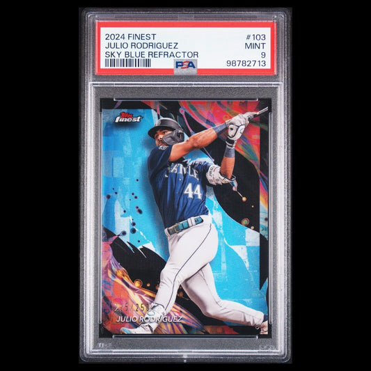 2024 Topps Finest JULIO RODRIGUEZ Uncommon Sky Blue Refractor SP Card /250 PSA 9