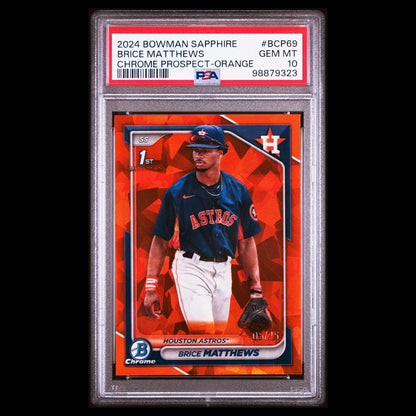 2024 Bowman Chrome Sapphire BRICE MATTHEWS 1st SP Orange Refractor RC /25 PSA 10
