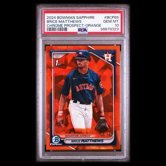 2024 Bowman Chrome Sapphire BRICE MATTHEWS 1st SP Orange Refractor RC /25 PSA 10