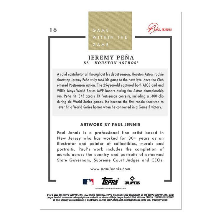 2022 Topps JEREMY PENA Astros MLB Game Within the Game Glossy SP Rookie RC #16
