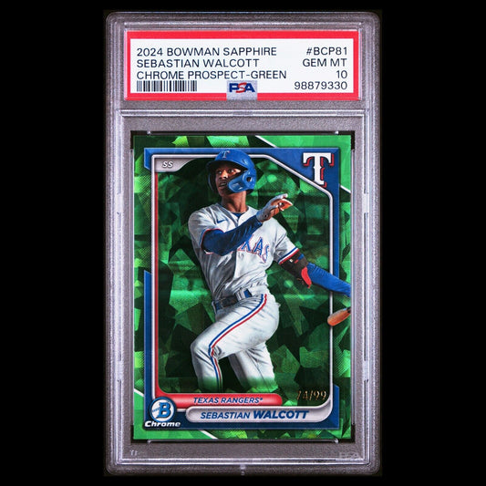 2024 Bowman Chrome Sapphire SEBASTIAN WALCOTT Green Refractor SP RC /99 PSA 10