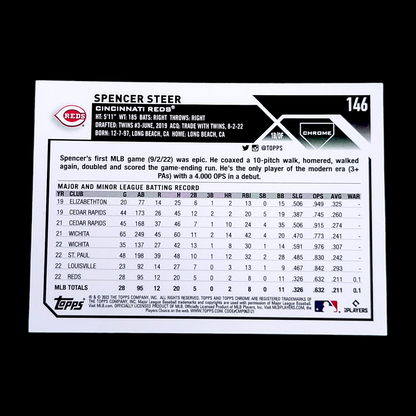 2023 Topps Chrome SPENCER STEER MLB Cincinnati Reds Flagship Rookie Card RC #146
