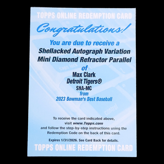 2023 Bowman's Best MAX CLARK Shellacked SSP Mini Diamond Redemption Auto /25