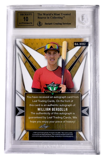 2021 Leaf Valiant WILLIAM BERGOLLA MLB Phillies Rookie Blue Auto /35 BGS 9.5