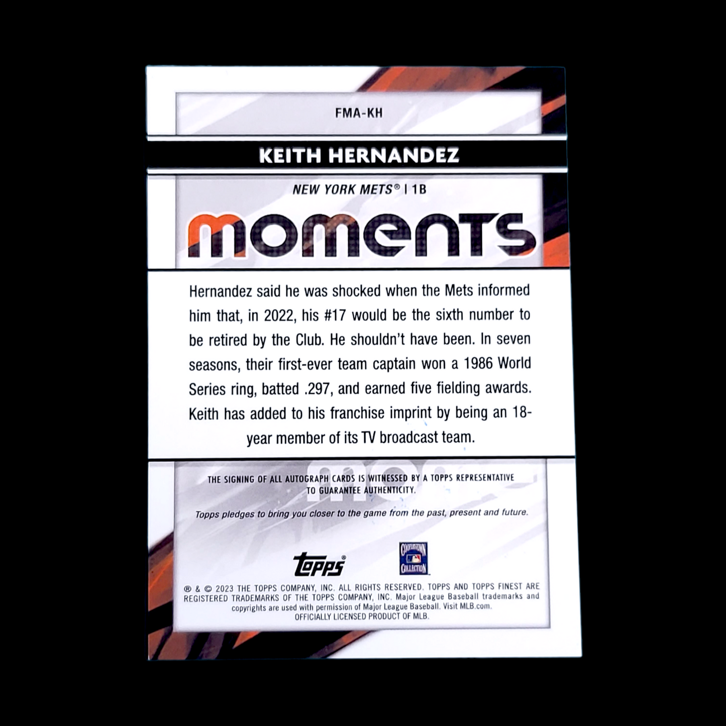 💥 2023 Topps Finest Moments KEITH HERNANDEZ Silver Refractor On Card Auto FMAKH
