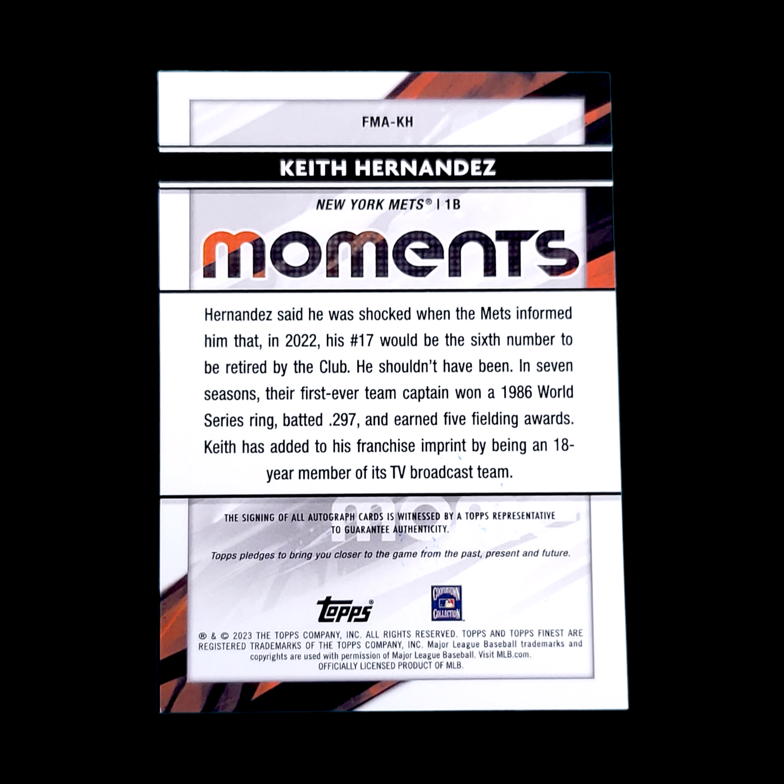 💥 2023 Topps Finest Moments KEITH HERNANDEZ Silver Refractor On Card Auto FMAKH