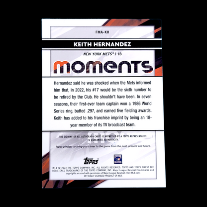 💥 2023 Topps Finest Moments KEITH HERNANDEZ Silver Refractor On Card Auto FMAKH