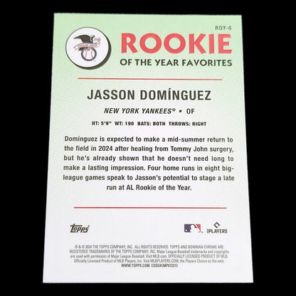 2024 Bowman Chrome JASSON DOMINGUEZ ROY Favorites Silver Refractor RC #ROY6