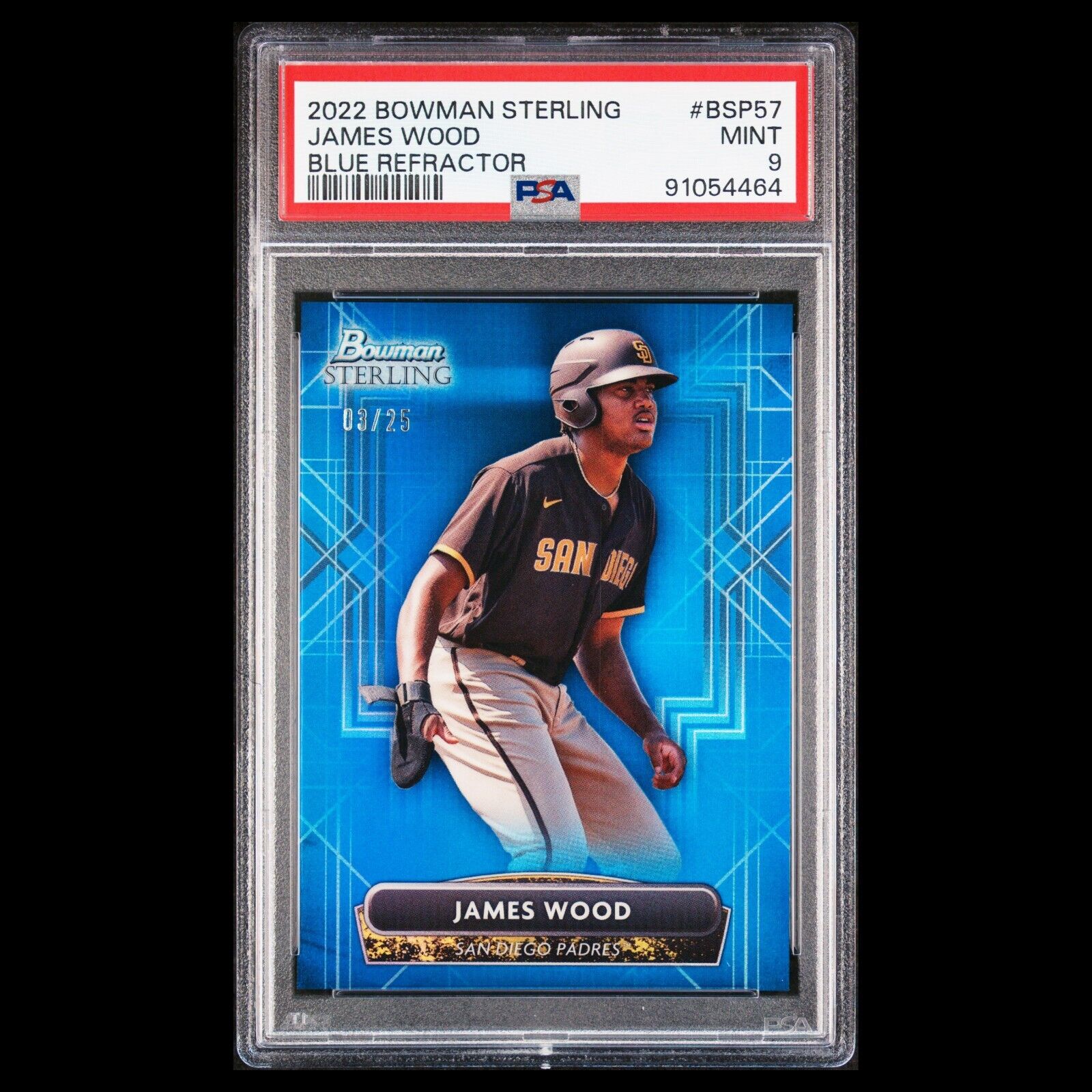 2022 Bowman Sterling JAMES WOOD Padres SSP Blue Refractor Rookie RC /25 PSA 9