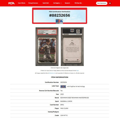 2023 Bowman's Best Masterpieces MAX CLARK Silver Refractor Rookie RC PSA 10 GEM