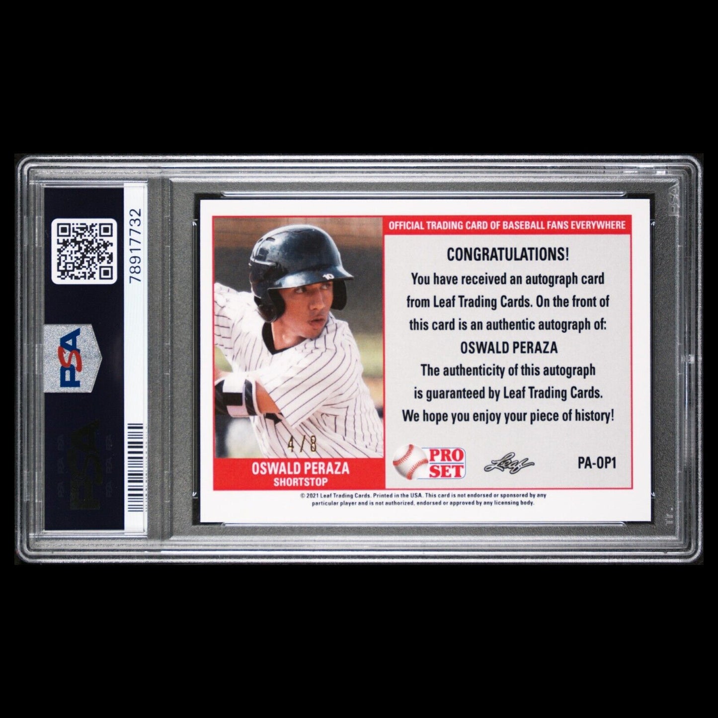 2021 Leaf Pro Set Metal OSWALD PERAZA 89 Retro SSP Silver Rookie Auto /8 PSA 10