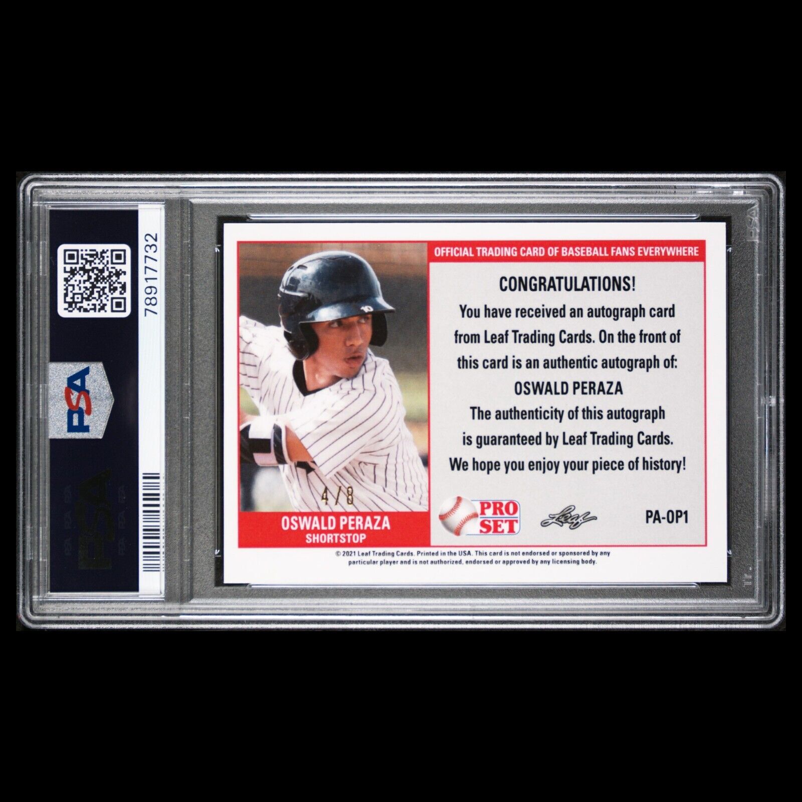 2021 Leaf Pro Set Metal OSWALD PERAZA 89 Retro SSP Silver Rookie Auto /8 PSA 10