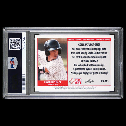 2021 Leaf Pro Set Metal OSWALD PERAZA 89 Retro SSP Silver Rookie Auto /8 PSA 10