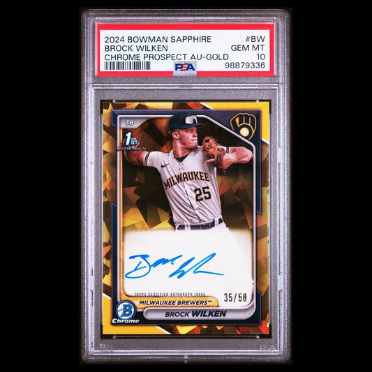 2024 Bowman Chrome Sapphire BROCK WILKEN SP 1st Gold Refractor Auto /50 PSA 10
