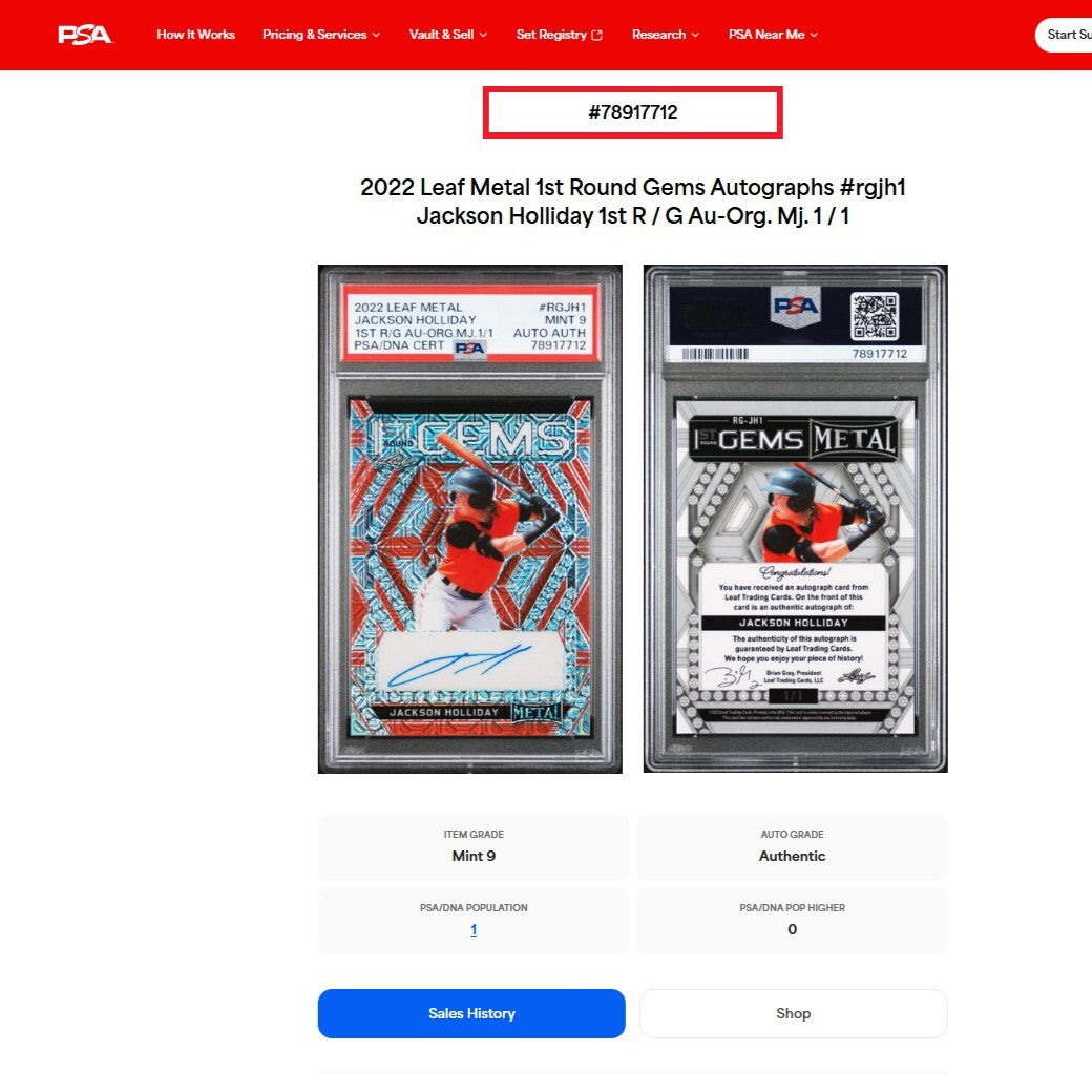 2022 Leaf Metal 1st Round Gems JACKSON HOLIDAY Mojo Auto 1/1 RC PSA 9 MINT