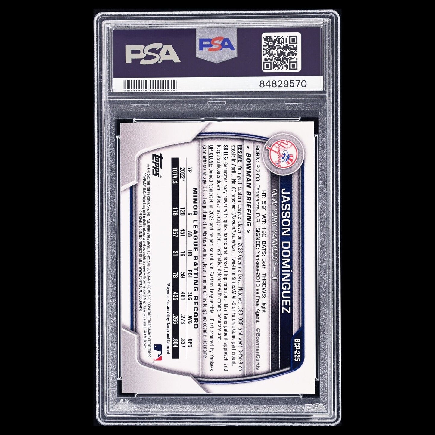 2023 Bowman Chrome Sapphire JASSON DOMINGUEZ SP Image Variation RC PSA 9 MINT