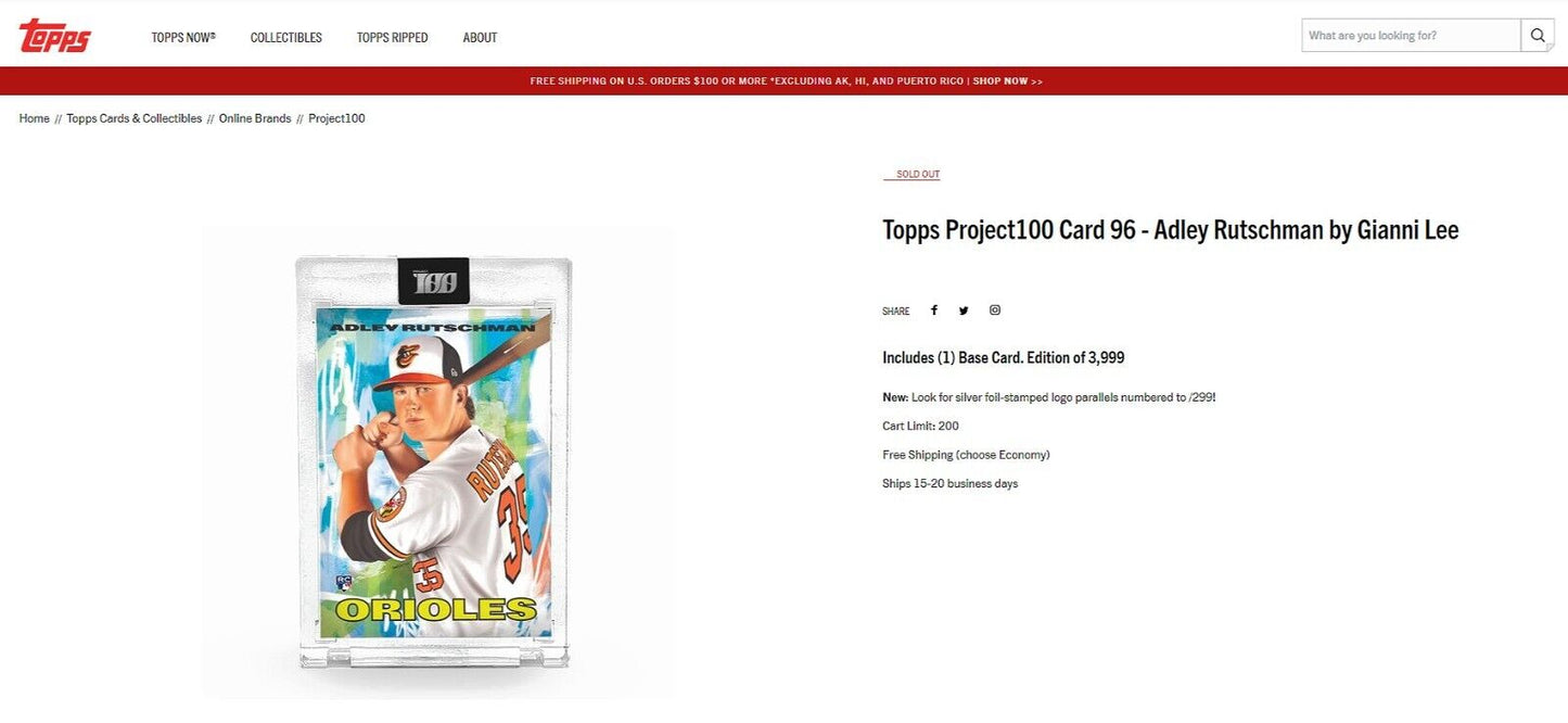 💥 2023 Topps Project100 ADLEY RUTSCHMAN RC MLB Luke Wessman SZN 4 /3999 #96