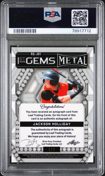 2022 Leaf Metal 1st Round Gems JACKSON HOLIDAY Mojo Auto 1/1 RC PSA 9 MINT