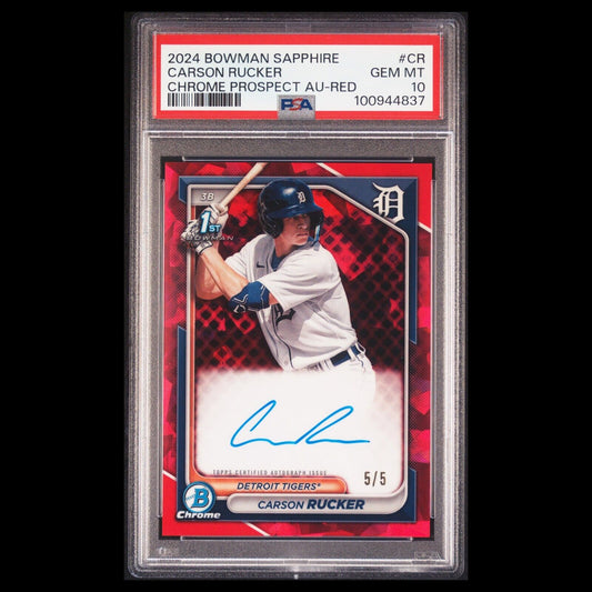 2024 Bowman Chrome Sapphire CARSON RUCKER 1st SSP Red Refractor Auto 5/5 PSA 10