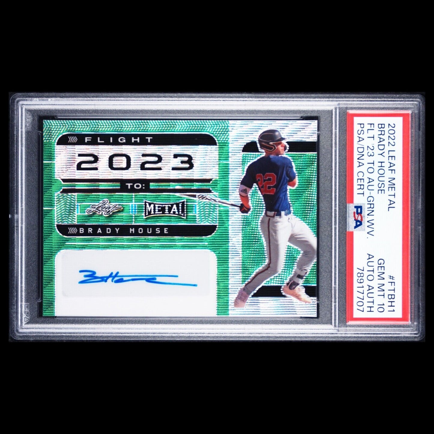 2022 Leaf Metal Flight to 2023 BRADY HOUSE SSP Green Wave Auto /4 PSA 10 POP 1