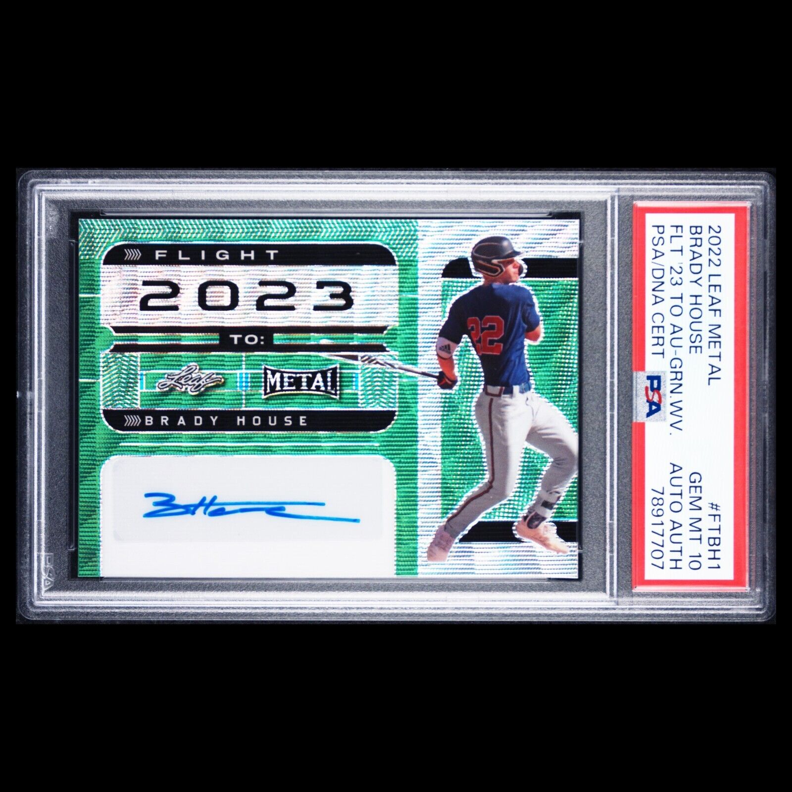 2022 Leaf Metal Flight to 2023 BRADY HOUSE SSP Green Wave Auto /4 PSA 10 POP 1