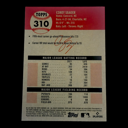 2022 Topps Chrome Platinum COREY SEAGER Black & White Mini Diamonds Refractor