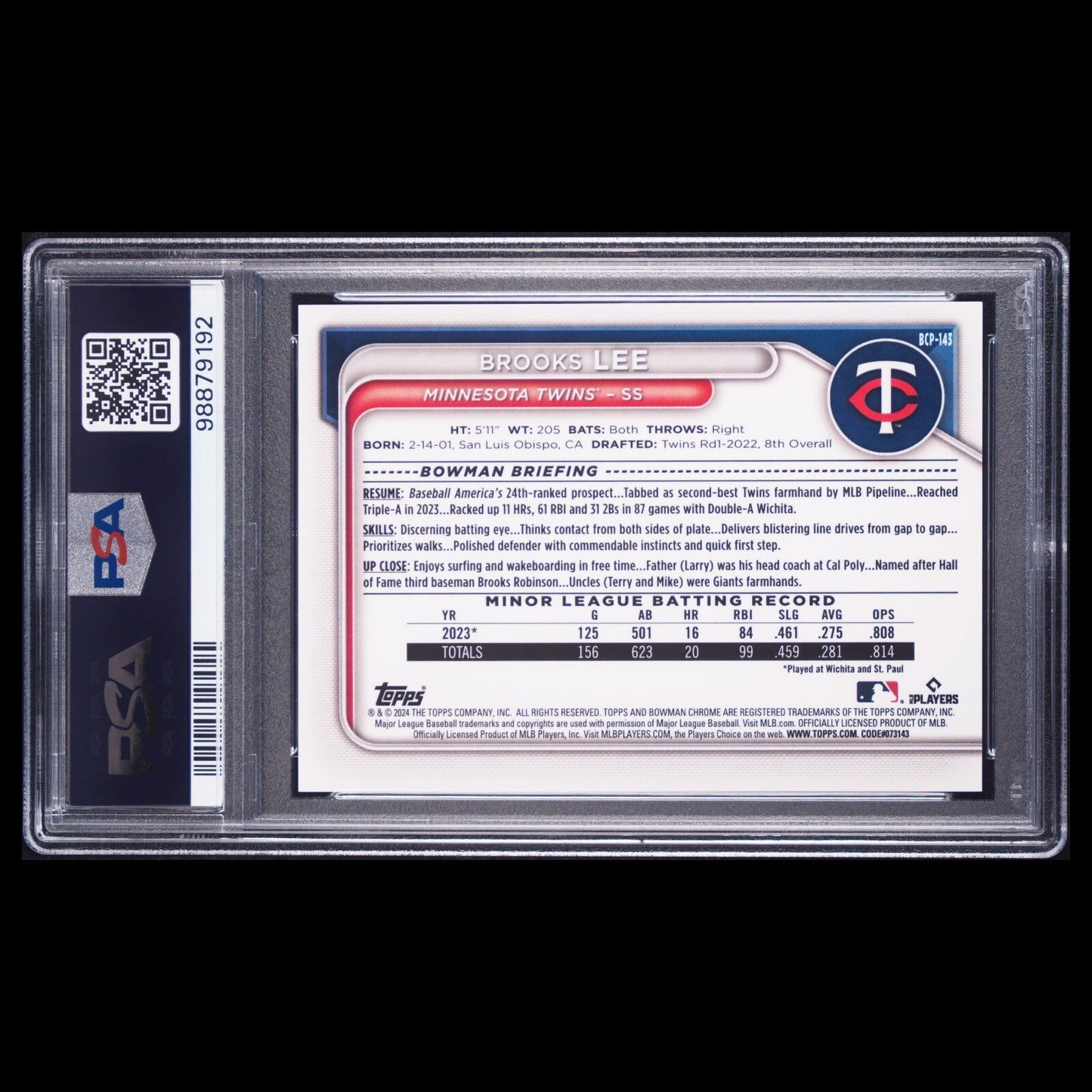 2024 Bowman Chrome Sapphire BROOKS LEE SSP Black Refractor Rookie /10 PSA 10 GEM