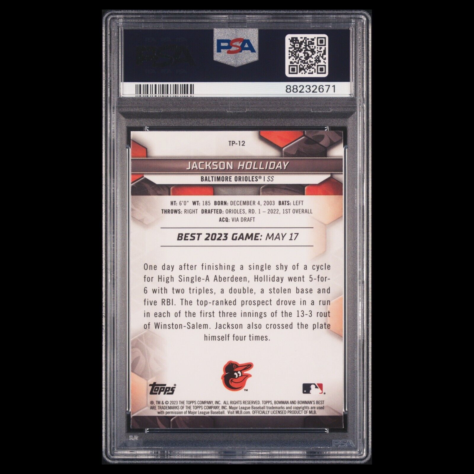 2023 Bowman's Best JACKSON HOLLIDAY Top Prospects Silver Wave Refractor PSA 9