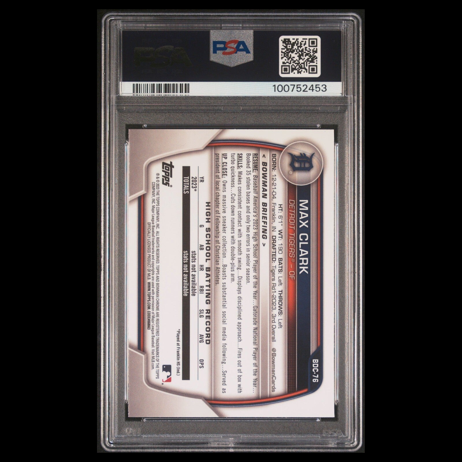 2023 Bowman Draft Chrome MAX CLARK 1st SP Sparkle Refractor Rookie RC PSA 10 GEM