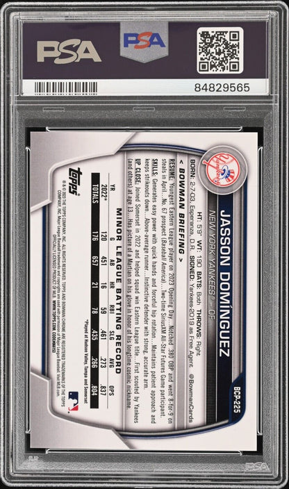 2023 Bowman Chrome Sapphire JASSON DOMINGUEZ SP Orange RC /75 PSA 10 POP 1