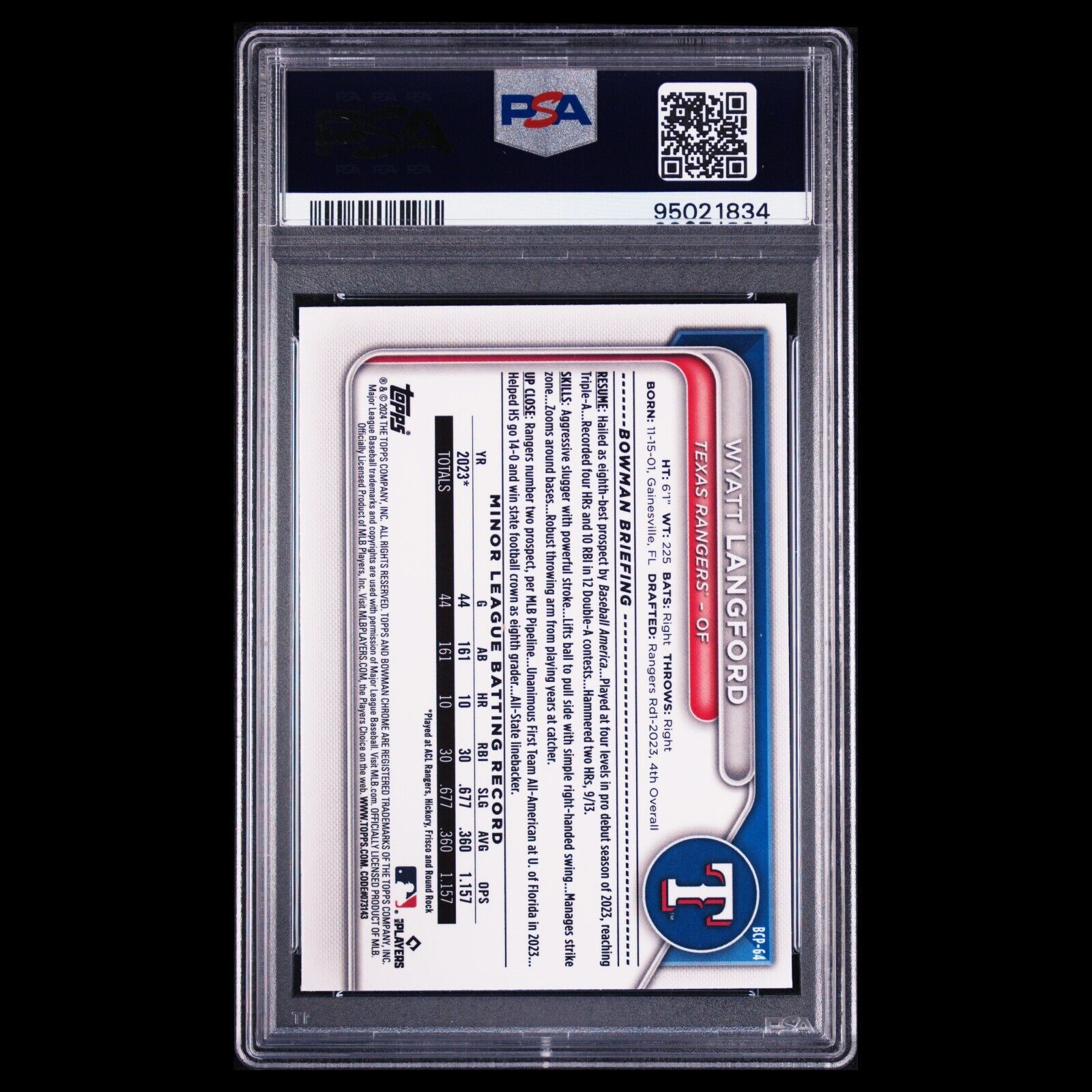 2024 Bowman Chrome Sapphire WYATT LANGFORD Blue Sapphire Refractor RC PSA 9 MINT